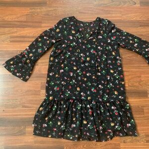 Women’s L - Banana Republic Black Shear Floral Ruffle Long Sleeve Dress RN 54023